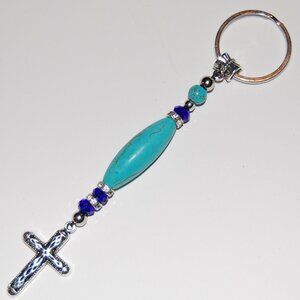 Elegant Cross Keychain,Cross Bag Charm,Turquoise Beaded Keychain